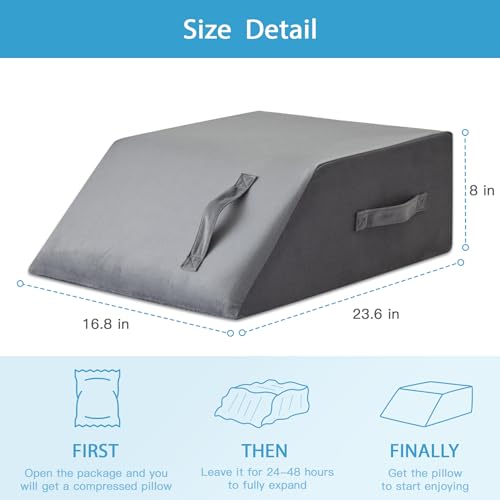 MEGCXIT Leg Pillow Elevation Blood Circulation, Leg Wedge for Elevation for Swelling, Leg Elevating Pillow for After Surgery Memory Foam Foot Knee Pillow for Back Sleeping 23.6×16.8×8 Inch Short Plush - color: Grey Plush, size: 23.6*16.8*8 Inch