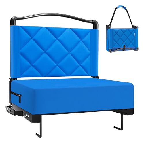 Stadium Seats with Back Support Cushion, Folding Stadium Seats for Bleachers Hold up 400lbs, Wide Bleacher Seat with Shoulder Strap & Handle Comfort for Sports Events (Blue, 1pcs) - color: Without Pocket-blue, size: 1pcs