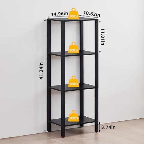 YUFAM 4 Tier Small Bookshelf, Narrow Tall Shelf, Wooden Book Shelf, Black - color: Black, size: 4-Tier