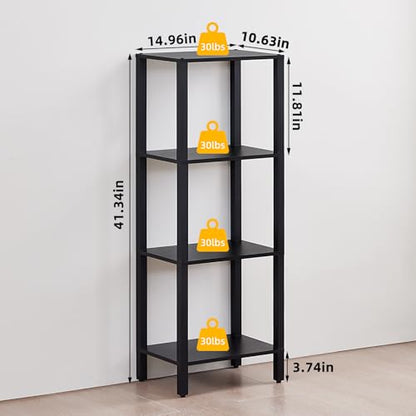 YUFAM 4 Tier Small Bookshelf, Narrow Tall Shelf, Wooden Book Shelf, Black - color: Black, size: 4-Tier