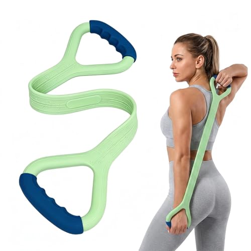Figure 8 Resistance Band with Handles, Premium Silicone Arm Stretching Cords for Back Shoulder, Anti-Snap Physical Therapy Workout Equipment for Women Home Gym, Multi-Level - color: Green