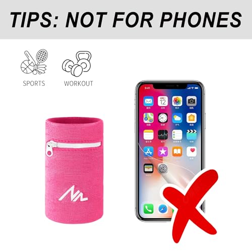 NEWZILL Wrist Wallet Wristband with Zipper - Cotton Sweatbands for Men & Women, Ideal for Running, Walking, Basketball, Football, Tennis, Hiking - color: Pink, style: Large-1PCS