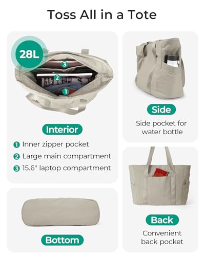 BAGSMART Gym Tote Bag for Women, 24L/28L Travel Tote Yoga Mat Bag - color: Grayish Brown, size: Small