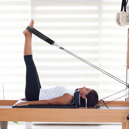 TOBWOLF 2PCS Pilates Straps for Reformer, Double Loop D Ring Foot Hand - color: Glossy Black - PU Leather