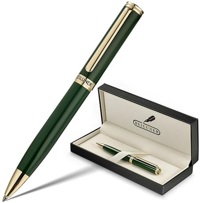 BEILUNER Luxury Gel Pen with 24K Gold Finish, Green Piano Lacquer, Luxury Grade Craftsmanship, Fancy Pen Gift Set for Men and Women, Graduation Gift, Executive, Office, Retractable, Nice Pen Set - color: Green and Gold Finish