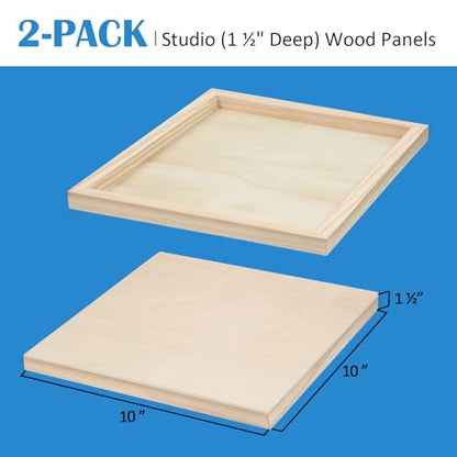 2 Pack 10x10'' Unfinished Gallery Birch Wood Canvas Panels | Birch Wood Panels Kit, 1 1/2" Deep Art Cradle Boards for Painting, Pouring, Burning,Epoxy Resin, Laser Engraving Cutting - size: 10*10 2 Pack