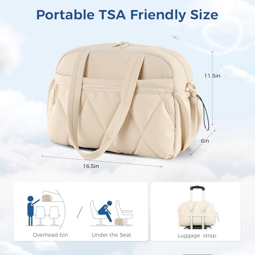 Women's Duffle Gym Bag, Carry-On Shoe Compartment for Weekender Overnight - color: Beige, size: Medium