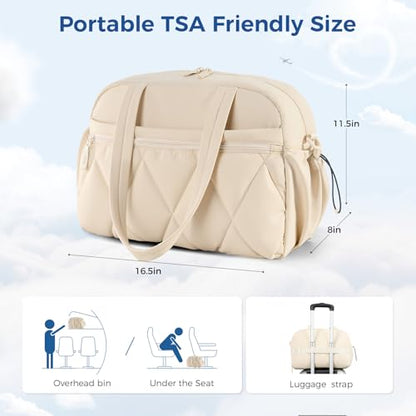 Women's Duffle Gym Bag, Carry-On Shoe Compartment for Weekender Overnight - color: Beige, size: Medium