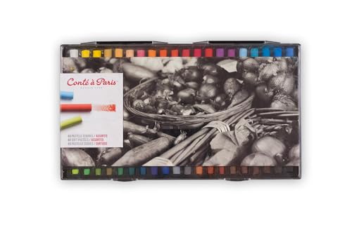 Conté à Paris 40 Count Assorted Soft Pastels Set | Rich Blendable Pigments, Smooth Velvety Application, Excellent Layering Capability, Vibrant Artist Colors - style: 40 Count - Assorted