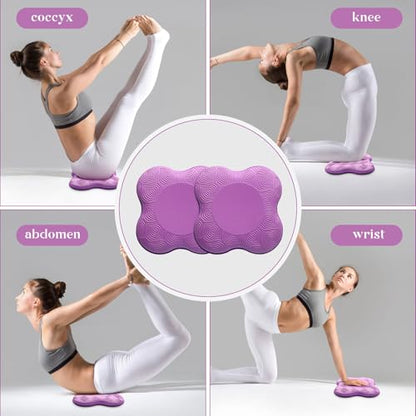 2 Packs Yoga Knee & Elbow Cushions - Extra Thick Foam for Knees, Elbows, Wrists, Hands & Head - Pilates & Kneeling Pads - Support Foam Pads for Women & Men - color: 4pcs-Pink + Purple