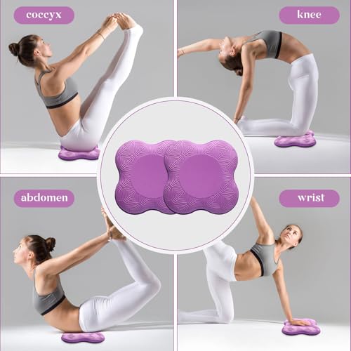 2 Packs Yoga Knee & Elbow Cushions - Extra Thick Foam for Knees, Elbows, Wrists, Hands & Head - Pilates & Kneeling Pads - Support Foam Pads for Women & Men - color: 4pcs-Pink + Purple