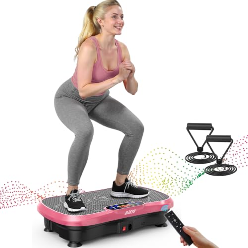 AXV Vibration Plate Fitness Platform Exercise Machine Body Vibrating Board | Curved Design Powerful 200W Bluetooth Oscillating Shake Plate for Lymphatic Drainage Recovery Whole Body Toning With Handles - color: BASIC.PINK