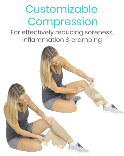 Vive Calf Brace - Adjustable Shin Splint Support - Lower Leg Compression Wrap Increases Circulation, Reduces Muscle Swelling - Calf Sleeve for Men and Women - Pain Relief (Beige) | Wrap Increases Circulation, Reduces Muscle Swelling - Calf Sleeve for Men
