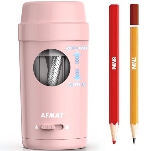 AFMAT Electric Pencil Sharpener, Auto in & Out, Fully Automatic Pencil Sharpener for Colored Pencils, Rechargeable Hands-Free Sharpeners for φ7-8mm Pencils, Good for Classroom/Home PSX8(Light Pink) - color: Light Pink