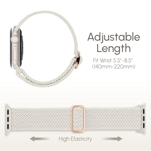Braided Stretchy Nylon Band Compatible for Apple Watch Bands Women Men - color: Light Starlight, size: 38mm/40mm/41mm/42mm