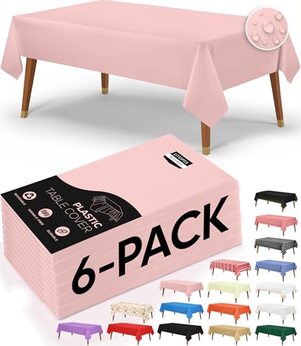 Utopia Kitchen Plastic Table Cloth Disposable [Pink, 6 Pack] | Rectangle Tablecloth Waterproof Stain Resistant Party Table Cover - color: Pink, size: 54X108 Inch - 6PC