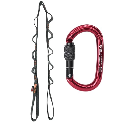 GM CLIMBING 16mm Nylon Daisy Chain Sling 22kN 120cm / 48in CE UIAA Certified for Leading Aid Climb Ascender Rigging Hammock Suspension - color: Kit | Gray Sling, Screw Lock