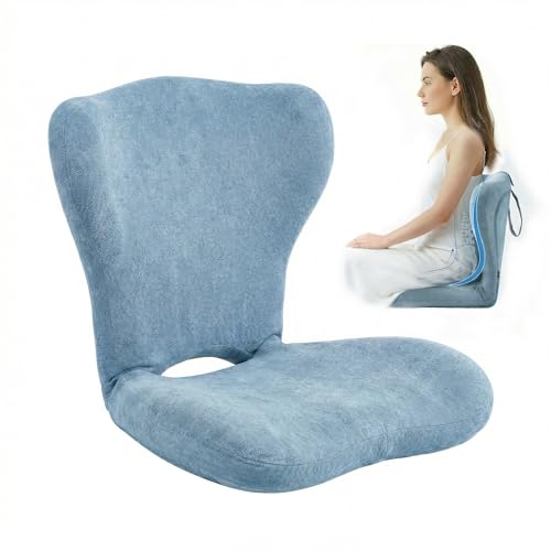 Seat Cushion with Backrest for Office Chair, Adjustable Back Support Cushion with Memory Foam, Folding Chair Cushion for Home Office, Floor Sitting, Gaming & Reading (Blue) - color: Blue
