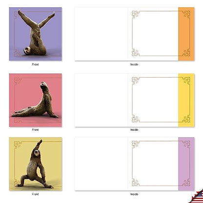 The Best Card Company - 20 Blank Yoga Animal Cards (4 x 5.12 Inch) - All Occasion Set (10 Designs, 2 Each) - Sloth Yoga AMQ6255OCB-B2x10 - style: Sloth Yoga