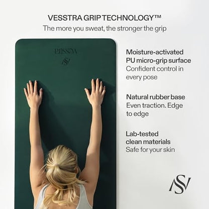 Premium Yoga Mat – Sweat-Activated Non-Slip PU Grip I Natural Rubber Base I 4mm for Yoga, Pilates & Workouts - color: Dark Green