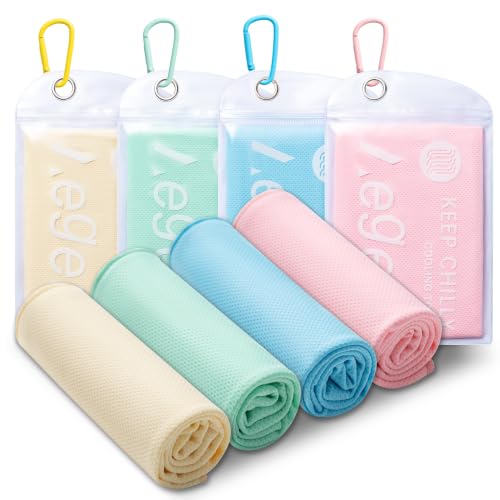 4Pack Cooling Towel 40"x12" Cooling Neck Wraps,Soft Breathable ChillyTowel - color: Mint Green / Cream Yellow / Sky Blue / Sakura Pink