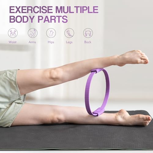 Pilates Kit, 13.5" Pilates Ring with Mini Ball & Resistance Bands | Home Pilates Equipmen Set, Magic Circle Ring with Anti-Slip Handles for Beginners, Workout Guide Included - color: Purple