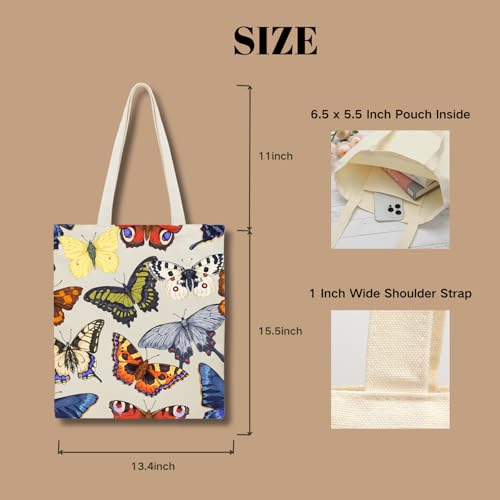 Aesthetic Canvas Tote Bag for Women with Inner Pocket - color: Butterfly-02