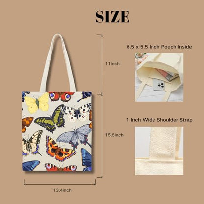 Aesthetic Canvas Tote Bag for Women with Inner Pocket - color: Butterfly-02