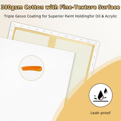 2-Pack 24x36 Stretched Canvas 13.4oz Warp-Resistant for Oil & Acrylic | (380gsm) triple gesso primed, warp-resistant, large pre-stretched canvas for gallery-quality art - size: 2pk - 24"x 36"