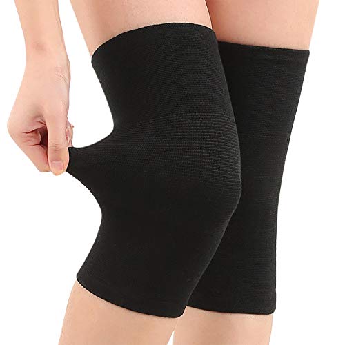 JUMISEE (One Pair Cotton Knee Sleeves for Knee Support, Circulation Improvement & Pain Relief Compression Knee Brace - color: Black, size: Large
