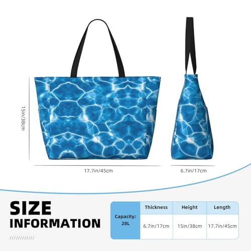 Large Beach Bag for Women Waterproof Foldable Travel Shoulder Tote Bag with Pocket for Weekender Pool Vacation - color: Water Blue