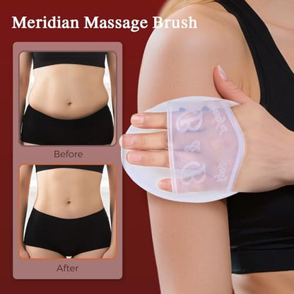 2 Pcs Meridian Brush, Wood Therapy Massage Tools with Essential Oil | Handheld Meridian Massage Brush for Belly Fat Cellulite Massage Tool for Legs Arms Back TPU Office Workers Stress Relieve - color: White