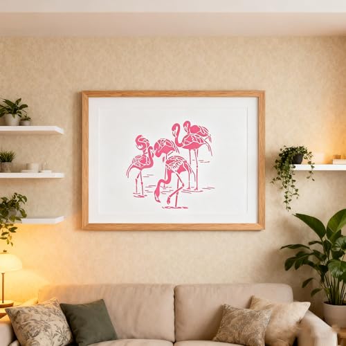 TIAMECH A4 Reusable Flamingo Stencil for Painting | Waterfowl Pond Layering Template, DIY Wall Art, Wood Furniture, Scrapbook & Crafts (8.3x11.7inch) - style: Many Flamingos