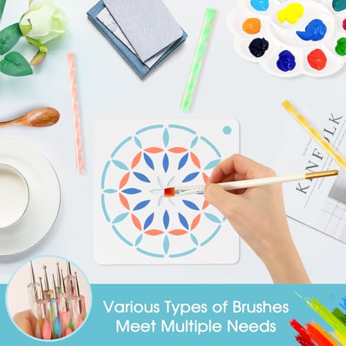 Augshy Mandala Dotting Tools Painting Kit, 58Pcs Dotting Tools for Painting DIY Rock Template Stencils Kit Brush Tray Pen Zipper Bag for Stone Canvas Mandala Arts - style: Mandala Style B