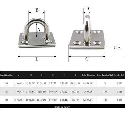 heyous 2 Set M8 Suspension Ceiling Wall Mount U Hook Anchor Hanger Stainless Steel Heavy Duty Multi Purpose Hammock Swing Ceiling Hook Square Base Plate with Snap Hook - color: Square, size: M8