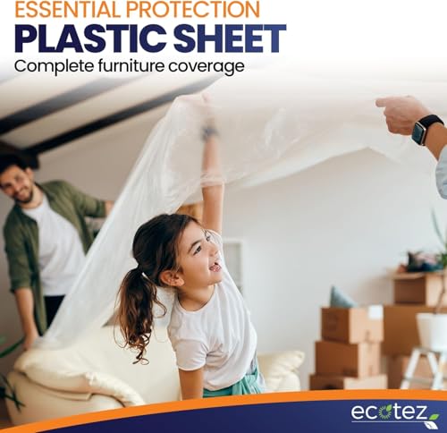 20 Pack 12 x 9 ft Extra Large Plastic Drop Cloth for Painting | Light & Durable Tarp Cover for Furniture Plastic Clear Tarp Waterproof - Paint Floor Covering - Painters Drop Cloth Sheeting - size: 20 Pack