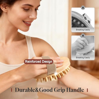 2 Pcs Meridian Brush, Wood Therapy Massage Tools with Essential Oil | Handheld Natural Meridian Massage Brush for Belly Fat Cellulite Massage Tool for Legs Arms Back Office Workers Stress Relieve - color: Beige