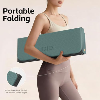 Foldable Yoga Mat Extra Thick 0.32"(8mm) | Folding Exercise Mat,Odorless POE, Non-Slip Grip, No-Curl Edges, Great for Yoga, Pilates & Home Workouts - color: Deep Green-Pattern