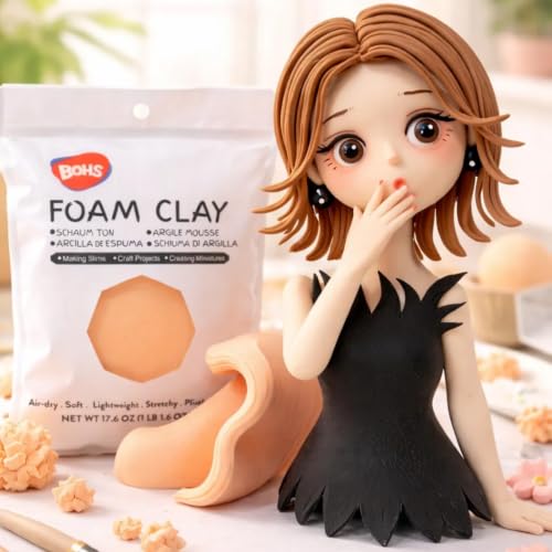 BOHS Foam Clay, Peach Air Dry Modeling Clay, 1.1 lb | Soft, lightweight; crack-free finish; EVA and polystyrene foam details; cosplay props, figurines, fake bakes and slime making - color: Peach, size: 500 g