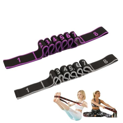 Stretching Resistance Band with Marked Sections, 8 Section Elastic Stretch Strap for Yoga, Pilates, Physical Therapy, Home & Gym Training