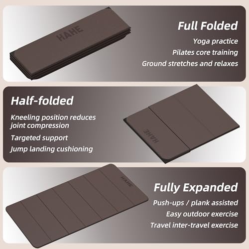 HAHE Foldable Yoga Exercise Mat, 74"Lx32"Wx1/3"Thick, TPE Workout Mat - color: Dark Brown+Black