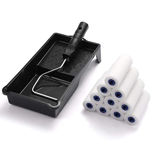Foam Paint Roller, Roller Frame with 4-Inch Mini Paint Roller Cover Refills with Foam-Covered Ends, High-Density Foam Paint Tray Set for Room Home Repair Mini Paint Kits(12 Piece) - size: 4 Inch