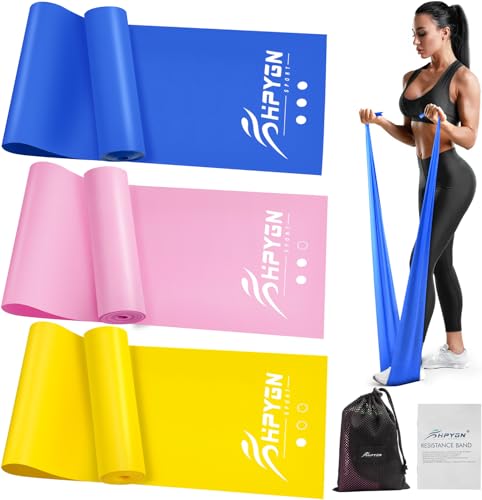 HPYGN 3 Levels Non-Latex Exercise Bands for Physical Therapy & Yoga, Professional Resistance Bands Set for Working Out, Strength Training, Pilates & Rehab, TPE Elastic Stretch Bands for Seniors, Women - color: 1-Yellow/Pink/Blue, size: 4.9ft