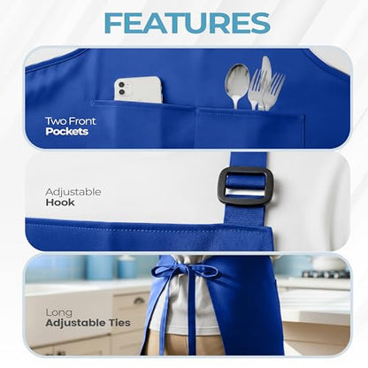 Utopia Kitchen 4 Pack Bib Apron Adjustable with 2 Pockets, Water and Oil Resistant, Cooking Kitchen Chef Apron for Women Men - color: Blue