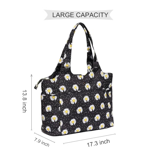 ESVAN Yoga Tote Bag Mat bag Women Shoulder Bags Carryall Tote for Travel Office Workout Gym Nurse Beach - color: Canvas Black Flower