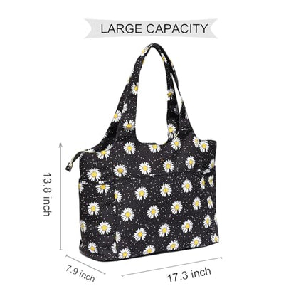 ESVAN Yoga Tote Bag Mat bag Women Shoulder Bags Carryall Tote for Travel Office Workout Gym Nurse Beach - color: Canvas Black Flower