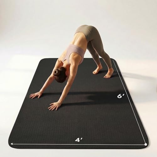 Large Yoga Mat 6'x 4'（72”x 48”）—1/4" &1/3" Extra Wide Exercise Mat 183cm x 122cm Large Exercise Mat Big Home Yoga Mat Pilates Mat,Non Slip,Thick,TPE Workout Mat,for Women & Men, Yoga, Pilates, Gym and Floor Workouts Pilates - color: Black—6mm