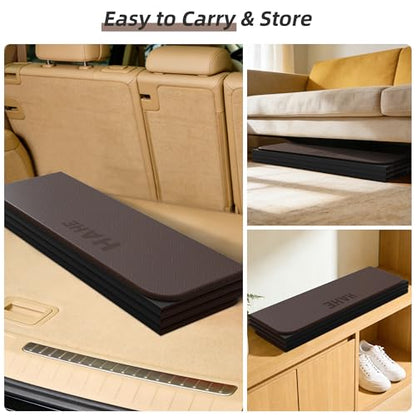 HAHE Foldable Yoga Exercise Mat, 74"Lx32"Wx1/3"Thick, TPE Workout Mat - color: Dark Brown+Black