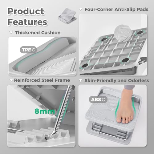 Keep Compact Slant Board for Calf Stretching, 5-Level Adjustable ABS Incline Board, Portable Foot Stretcher for Ankle Mobility, Yoga & Home Fitness, Women Teens Beginners - color: Grey