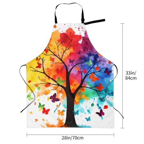 Artist Painting Apron with 2 Pockets Painters Art Aprons Gifts for Women Men - color: Colorful Tree With Butterfly